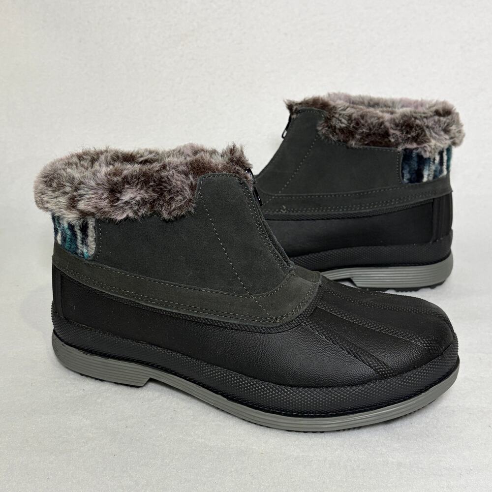 Propet Boots Womens 9 Black Rubber Waterproof Faux Fur Lined Zip Up Pull On